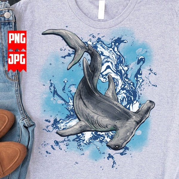 Hammerhead Shark Png files for Sublimation | Shark Animal Png | Fish Png | Animal watercolor | Sea Animal Png | Shark Clipart | Digital File