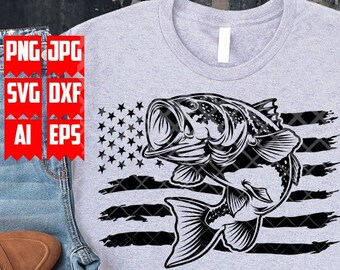 US Bass Fish svg | Große Mund Bass Clipart | Angeln Shirt png | Fischer Dad Cut File | See Angel schablone | USA Wasserfluss Fische dxf