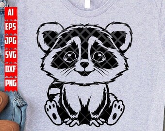 Cute Baby Raccoon svg | Trash Panda Clipart | Woodland Animal Cutfile | Street Cat dxf | Zoo Crew Shirt png | Trashy Raccoon Gift Idea jpeg