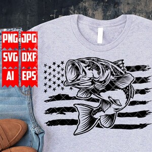 Amerikansk abborre svg | Stor mun abborre clipart | Fiskeskjorta png | Fiskare pappa klippfil | Sjöfiske stencil | USA vatten flodfisk dxf
