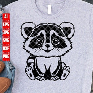 Cute Baby Raccoon svg | Trash Panda Clipart | Woodland Animal Cutfile | Street Cat dxf | Zoo Crew Shirt png | Trashy Raccoon Gift Idea jpeg
