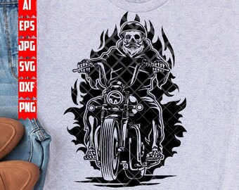 Biker Skull svg | Rider Dad Gift Idea dxf | Extreme Sports Cut File | Bike Shop Monogram | Motorbike Halloween png | Big Bike Rally Clipart