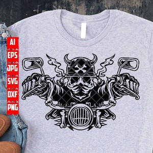 Biker Skull svg | Big Bike Rally Clipart | Rider Dad Cutfile | Sports Riding Tandem Stencil | Biker Shirt png | Motorbike dxf | Motorcycle