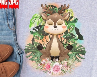 Deer Meditate PNG | Files for Sublimation Prints | Yoga Deer Png | Woodland Animal PNG for Tumbler | Background Waterslide Image Pen Wraps