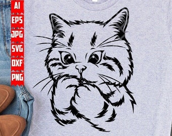 Cute Funny Cat svg | Curious Kitten Clipart | Meow Lover Gift Idea dxf | Home Pet Stencil | Shocking Cat Shirt png | Weird Domestic Cats jpg