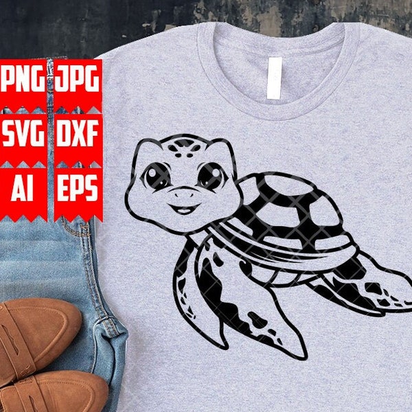 Cute Sea Turtle svg | Beach Animal Stencil | Summer Vibes Cut File | Green Turtle Clipart | Under Water Creature dxf | Tropical T-shirt png