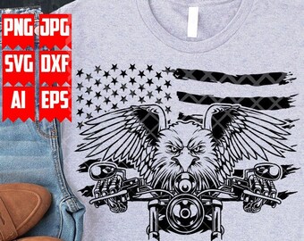 US Eagle Biker svg | Bike Shop Owner Monogram | Biker Dad Shirt png | Rider Gift Idea | Big Bike Rally Club Clipart | Big Bird Bike Cut File