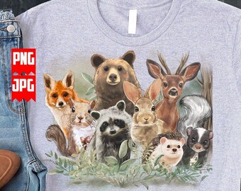 Watercolor Woodland Animals PNG for Sublimation | Woodland Animals Png | Bear Png | Fox | Deer | Raccoon Png | Skunk | Rabbit Png | Hedgehog