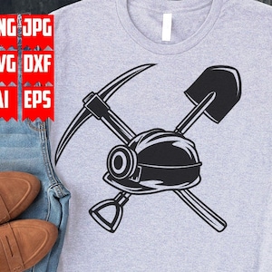 Mining Tools svg | Miner&#39;s Hard Hat Cut File | Underground Head Light Stencil | Mining Pick Axe Clipart | Shovel T-shirt Design | Miner Dad