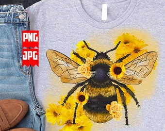 Cute Floral Bee PNG || Files for Sublimation || Sunflower Bee Png || Bee Clipart || Bee Png || Floral Bee Png || Bee Happy Png || Bee Shirt