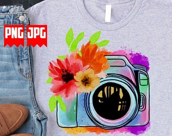 Watercolor Floral Camera Png for Sublimation | Camera Png | Floral Camera Png | Camera Clipart | Camera tumbler Prints | Digital Downloads