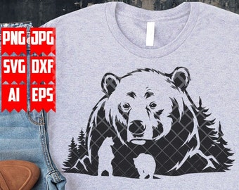 Bear Scene Svg File | Bear Wilderness Svg | Outdoor Svg | Mountain Scene Bear Svg | Bear Png | Bear Svg | Bear Wilderness Png | Wildlife svg