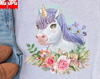Unicorn PNG | Files for Sublimation Tumbler | Cute Floral Unicorn Png | Flower Animal Watercolor | Background Waterslide Image Prints Wraps