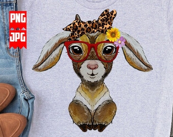 Cutest Baby Goat Png Sublimation | Cute Goat with Glasses | farm Goat Png | Cute Baby Animals Png | Goat Lover Shirt | Watercolor Animal Png