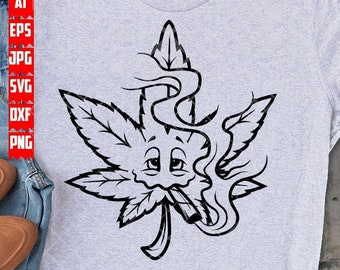 Marijuana Leaf Mascot High svg | Cannabis Clipart | Smoking Joint dxf | 420 Cutfile | Kush Life Stencil | Weed Shirt png | Rasta Dope Stoner