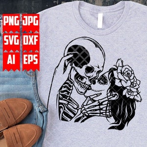 Sugar Skull Lovers svg / Couple Goals Stencil / Skeleton Lovers Cut File / Til Death Do Us Part Clipart / Floral Skeletal dxf / Flower Skull