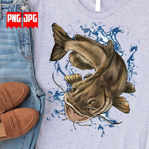 Cat Fish PNG | Files for Sublimation Prints | Catfish Png | Lake Fishing Day PNG for Tumbler | Angler Background Waterslide Image Pen Wraps