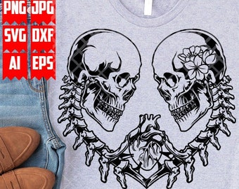 Skull Lovers svg | Couple Goals Stencil | Skeleton Lovers Cut File | Til Death Do Us Part Clipart | Floral Skeletal dxf | Flower Skull