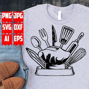 Chef Tools svg | Head Cook Dad Gift Idea dxf | Cooking Clipart | Chef Shirt png | Baking Hat Cut File | Whisk Stencil | Rolling Pin jpeg