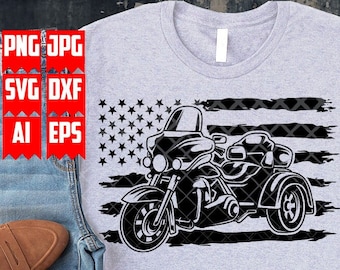 US Trike Motorbike svg | Trike Bike Clipart | Motorcycle Cut File | USA Biker Dad T-shirt Gift Idea png | Bike Repair Shop Logo | Big Bike