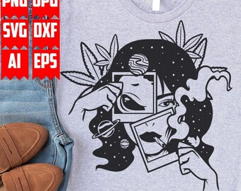 Alien Girl Smoking Weed svg | Weed Svg | Cannabis Svg | Smoking Joint svg | 420 svg | Weed Shirt | Marijuana svg | Weed Png | Alien weed svg
