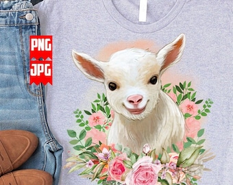 Cutest Baby Goat Png Sublimation | Cute Floral Goat | farm Goat Png | Cute Baby Animals Png | Goat Lover Shirt | Watercolor Animal Png