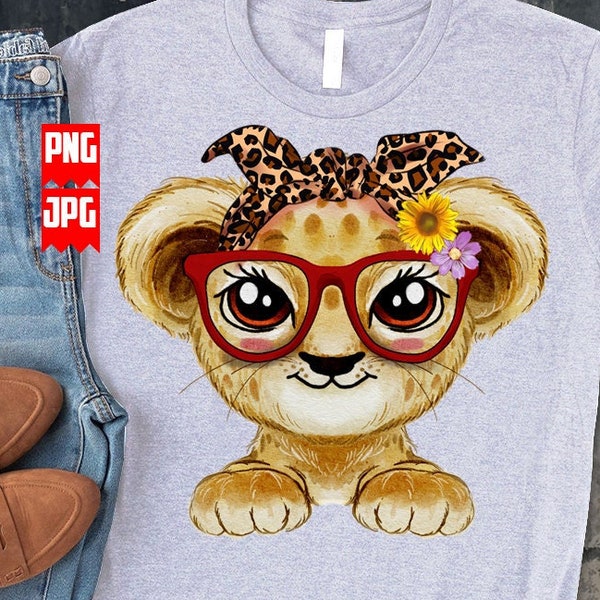 Cutest Baby Lion PNG Files for Sublimation | Peeking Animal in Glasses Pen Wraps | Cute Lion Jpeg | Wild Life Backgroud | Zoo Crew Shirt png