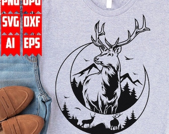 Deer Scene Svg File | Deer Wilderness Svg | Outdoor Svg | Mountain Scene Deer Svg | Deer Png | Deer Svg | Deer Wilderness Png | Wildlife svg
