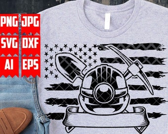 US Mining Tool svg | Miner Dad T-shirt Design Gift Idea png | Head Light Hat Clipart | Shovel Stencil | Pickaxe Cut File | USA Mine Land dxf