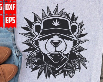 Teddy Smoking Weed svg | High Rasta Animal Clipart | 420 T-shirt Design png | Cannabis Cut File | Marijuana Stencil | Hipster Gangster Dope