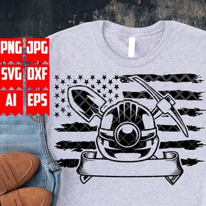 US Mining Tool svg | Miner Dad T-shirt Design Gift Idea png | Head Light Hat Clipart | Shovel Stencil | Pickaxe Cut File | USA Mine Land dxf