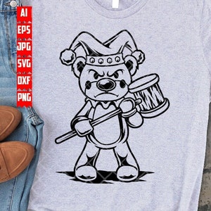 Teddy, o Palhaço svg | Clipart de urso pardo moderno | Estêncil do Coringa Gangster | Camisa Hippie Circo Mascote png | Arquivo de corte do ursinho de pelúcia | Bandidos capangas