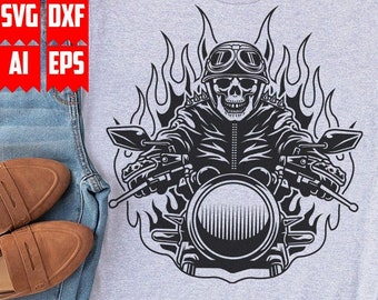 Biker Skull Svg-bestanden | Flaming Biker Skull png | Biker-svg | Motorrijder Svg | Biker Club Svg | Biker-logo Svg | Motorclub-svg