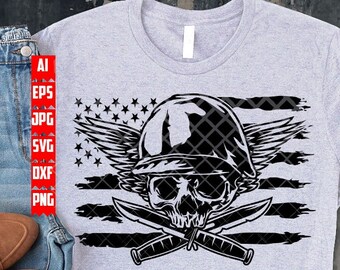 USA Patriotic Military Skull Svg Files | US Military Shirt | Soldier Skull Svg | Usa patriotic Png | US Veteran Svg | Army Svg | Us Soldier