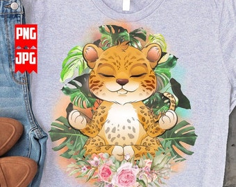 Cutest Jaguar Meditate PNG | Files for Sublimation Prints | Yoga Cute Jaguar Png | Jungle Animal PNG for Tumbler| Waterslide Pen Wraps | PNG