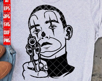 Chicano with Gun svg | Hipster Clipart | Gangster Dad Shirt png | Mafia Man Stencil | Bandit Goons Cutfile | Killer Joker dxf | Hippie Clown