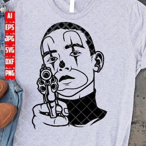 Chicano con pistola svg / Hipster Clipart / Gangster Dad Shirt png / Mafia Man Stencil / Bandit Goons Cutfile / Killer Joker dxf / Hippie Clown