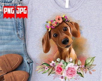 Cute Floral Dachshund Png for Sublimation | Floral Dog Png | Dachshund Png | Dachshund owner Png | Dog Lover shirt | Watercolor Dog Png
