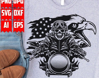 Amerikaanse adelaar Biker schedel Svg | Flaming Biker Skull png | Amerikaanse motorrijder Svg | Motorrijder Svg | Biker Club Svg | Biker-logo Svg | Motorclub-svg