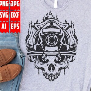 Fire Fighter Skull svg | Fireman Dad T-shirt Design png | Firefighter Gift Idea Stencil | Fire Officer Cut File | First Responder Clipart