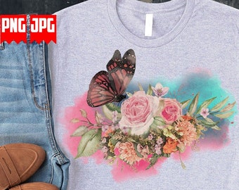 Watercolor Flowers & Butterfly  Png files for Sublimation | Watercolor Butterfly png | Flowers Png | Floral Png | Butterfly Png | Digital