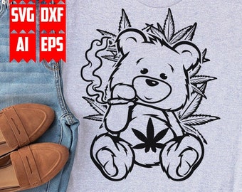 High Bear Smoking Joint svg | Cannabis Clipart | Marijuana Cut File | Black Dope Animal Stencil | 420 Rasta Weed Life Shirt png | Stoner dxf