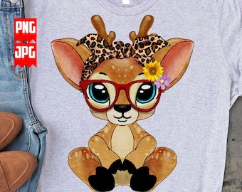 Najsłodsze pliki PNG z małym jelonkiem do nadruków sublimacyjnych | Deer Png | Woodland Animal PNG do kubka | Tło Waterslide Image Pen Wraps