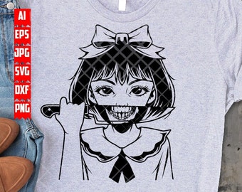 Child with Knife svg | Halloween Shirt png | Scary Boo Clipart | Killer Girl Stencil | Bad Goons Cutfile | Demon Lady dxf | Gangster Toddler
