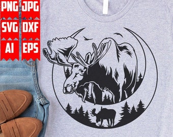 Moose Scene Svg Files | Moose Wilderness Svg | Outdoor Svg | Mountain Scene Moose Svg | Moose Png | Moose Svg | Moose Wilderness Png