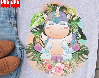 Unicorn Meditate PNG | Files for Sublimation Prints | Yoga Unicorn Png | Safari Animal PNG for Tumbler| Background Waterslide Image Pen Wrap