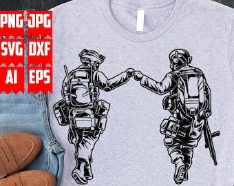 Soldiers Fist Bump Svg Files | Military Svg | Veteran Svg | Patriotic Svg | War svg | Soldier svg | Fist Bump Svg | Soldiers Bothers Svg