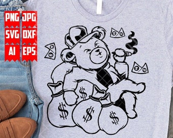 Gangster Teddy with Moneybag Svg | Moneybag Teddy Svg | Teddy Bear Svg | Mafia Teddy Svg | Gangster svg | Pop culture svg | Teddy Robber svg