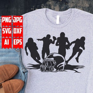 Football Player Scene SVG | Sports Dad Gift Idea Stencil | Ball Life T-shirt Design png | American Outdoor Game Gear and Helmet Cut File DXF