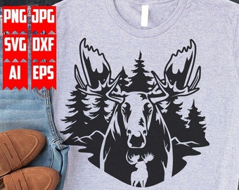 Moose Outdoor Scene Svg | Moose Wilderness Svg | Outdoor Svg | Mountain Scene Moose Svg | Moose Png | Moose Svg | Moose Wilderness Png